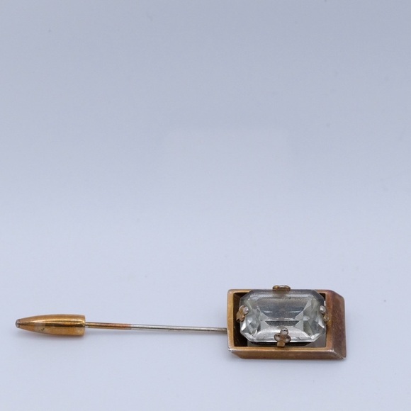 Vintage Art Deco Faceted Rhinestone Stick Pin Brooch 3” Goldtone Statement Piece - Picture 8 of 15
